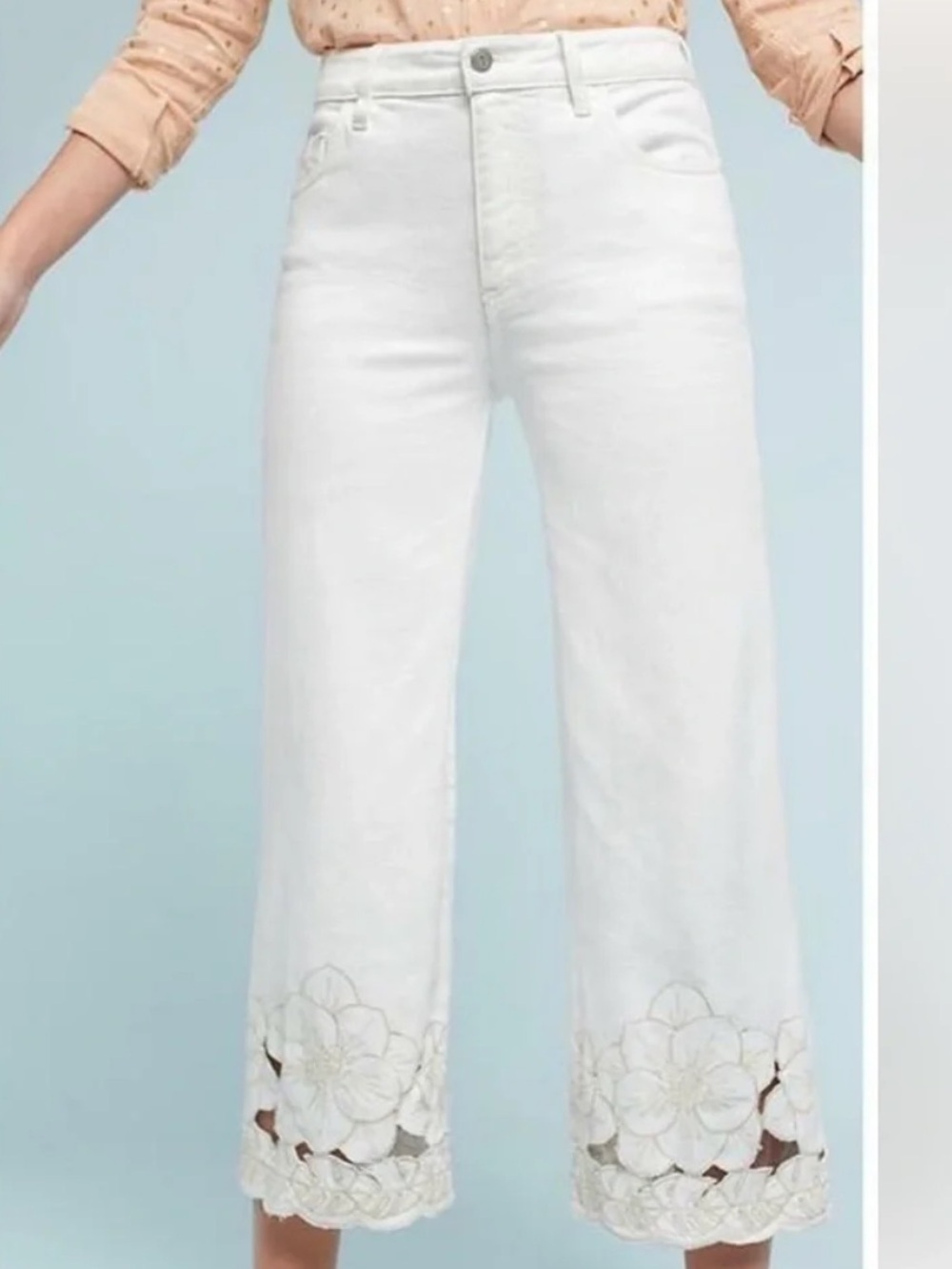 Anthropologie pilcro and the letterpress cream floral embroidered jeans‎